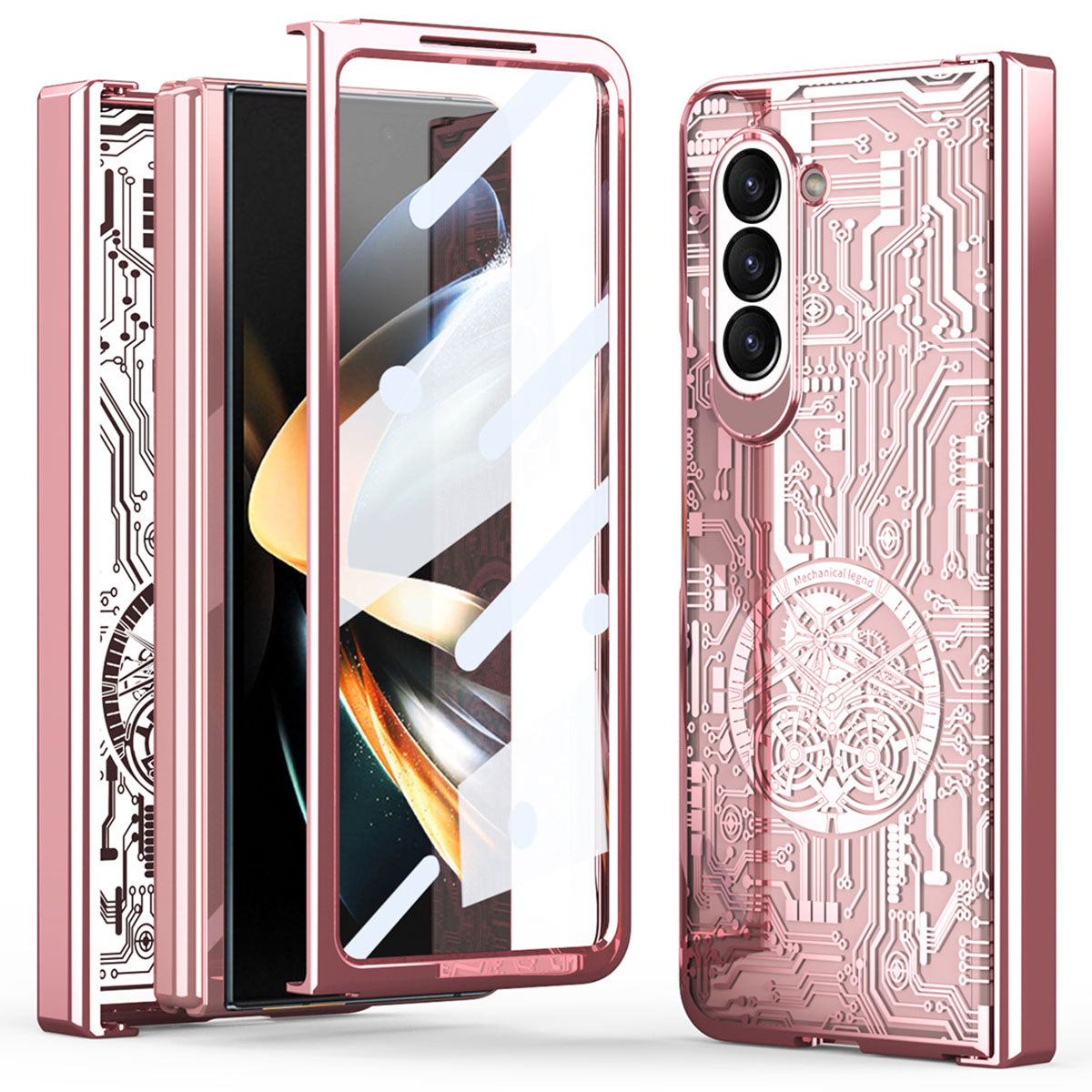Mechanical Legend Series For Samsung Galaxy Z Fold5 5G Electroplating Phone Case All-Inclusive PC Cover with Tempered Glass Film Mechanical Legend Series For Samsung Galaxy Z Fold5 5G Electroplating Phone Case All-Inclusive PC Cover with Tempered Glass Film